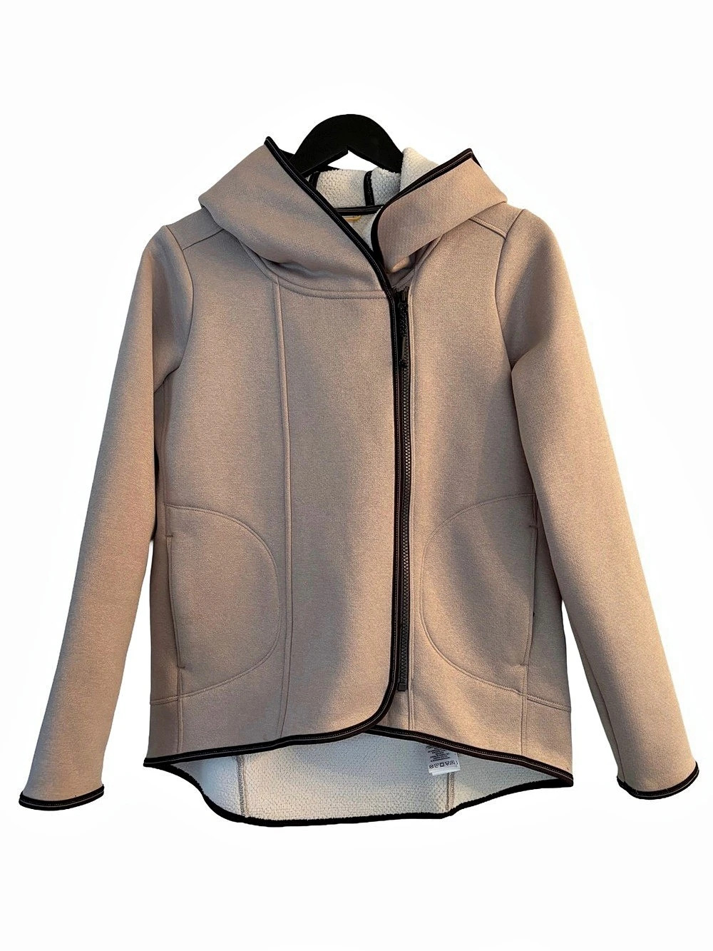 Lolë Asymmetrical Zip Sherpa Lined Hoodie Jacket Tan/Beige Size S/P